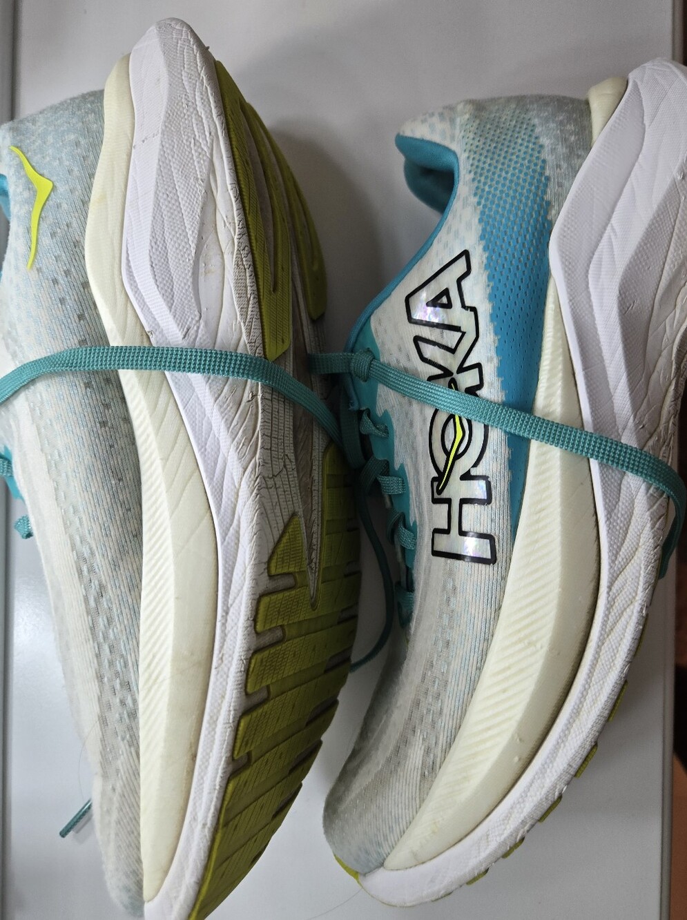 Hoka Women's Teal and White Running Shoes